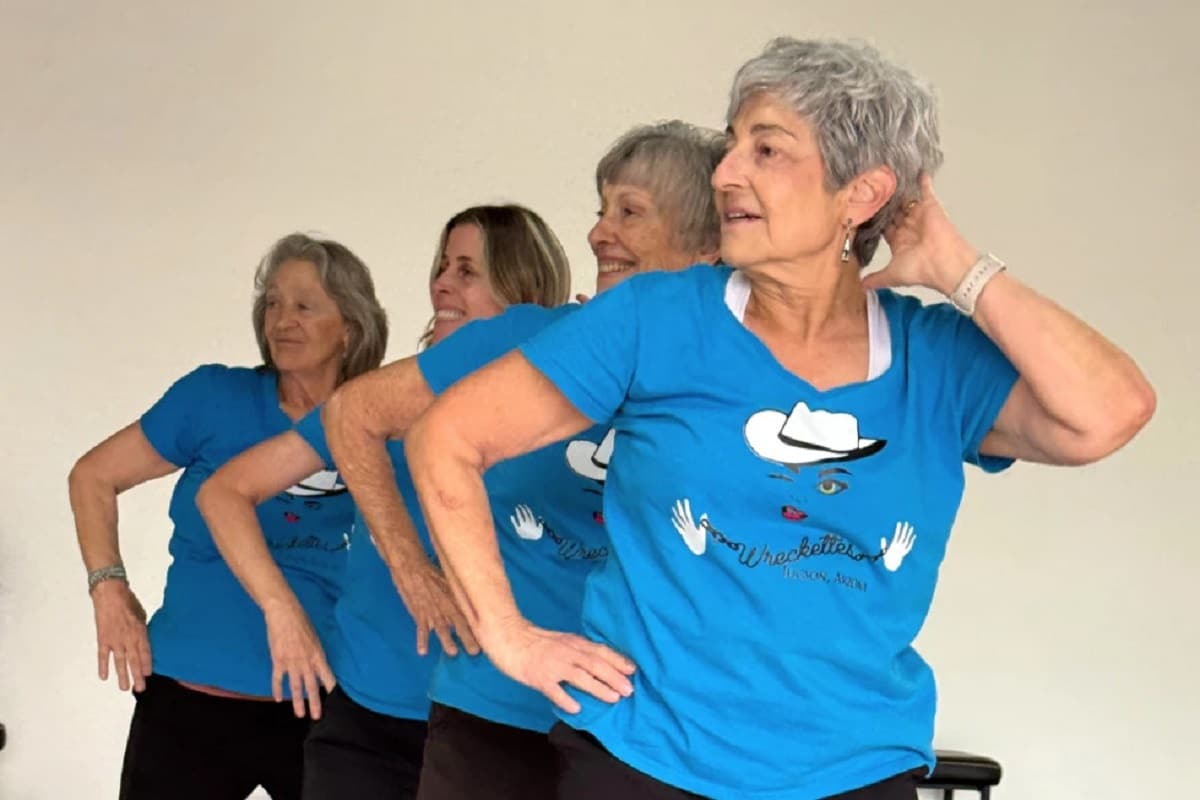 MORE THAN FUN Members of The Rodeo City Wreckettes,a tap and jazz dance group for older women, practice theirmoves in this photo taken on April 16 in Tucson, Arizona.