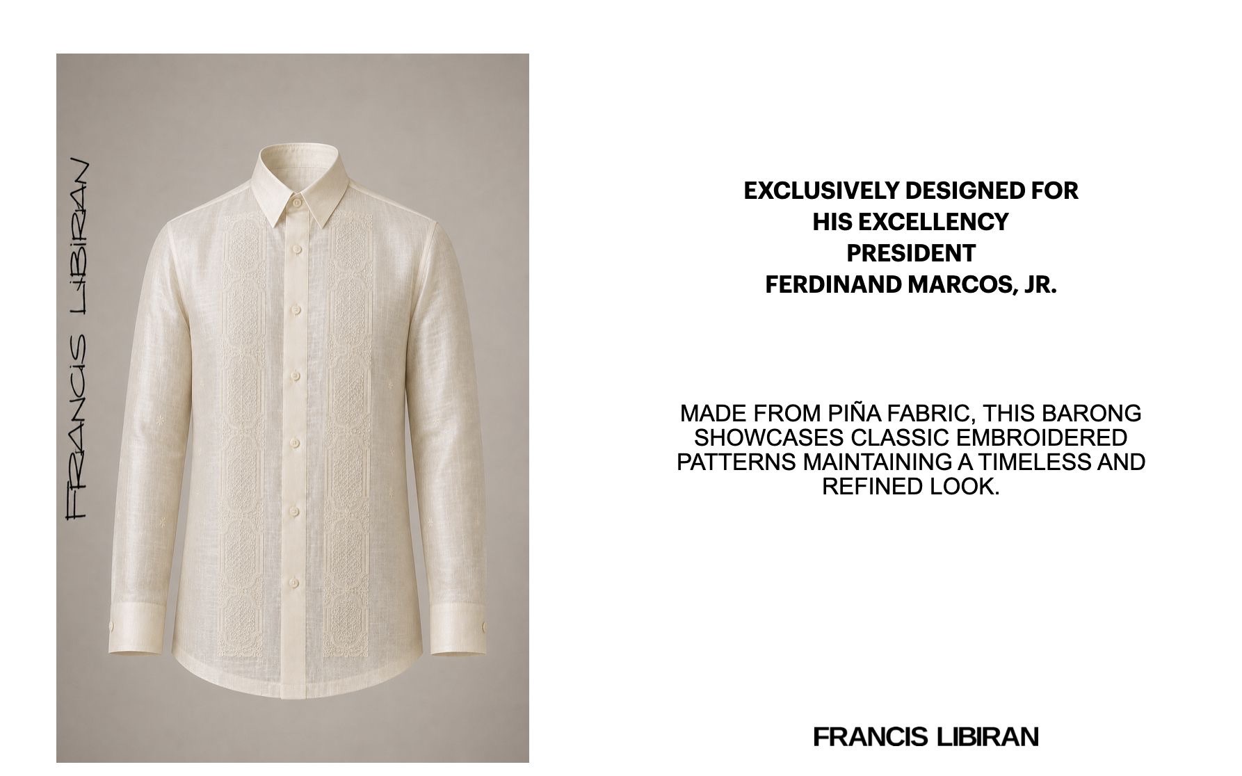 The barong tagalog designed for President Ferdinand Marcos Jr.