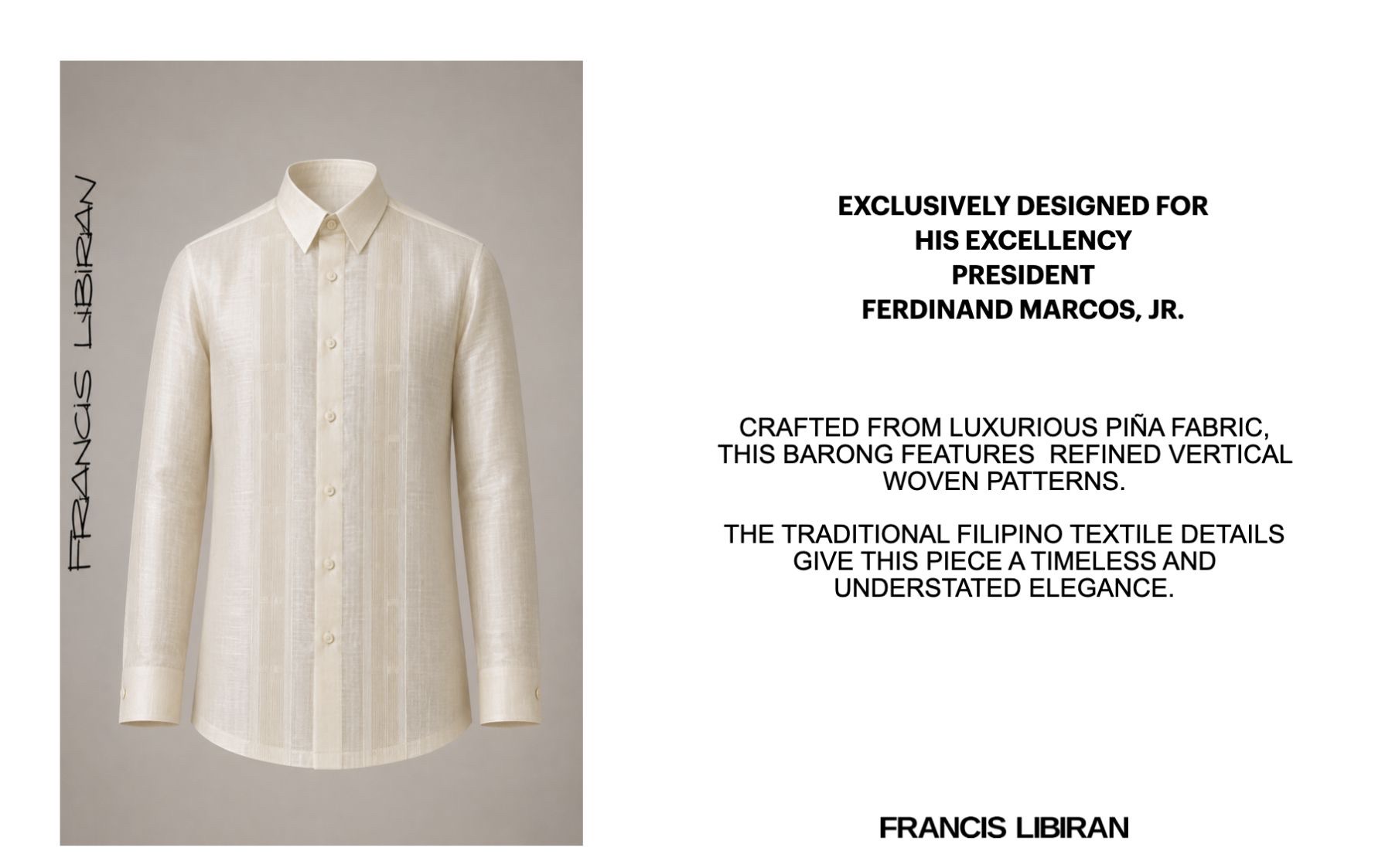 The barong tagalog designed for President Ferdinand Marcos Jr.