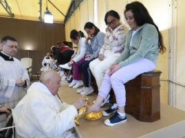 Pope Francis, who often pleads for compassion to prisoners, washed the feet of 12 incarcerated women in Rome on Thursday in a rite marking Holy Thursday before Easter.