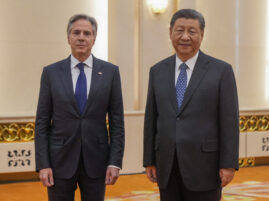 US Secretary of State Antony Blinken (L) meets with China's President Xi Jinping at the Great Hall of the People in Beijing on April 26, 2024.