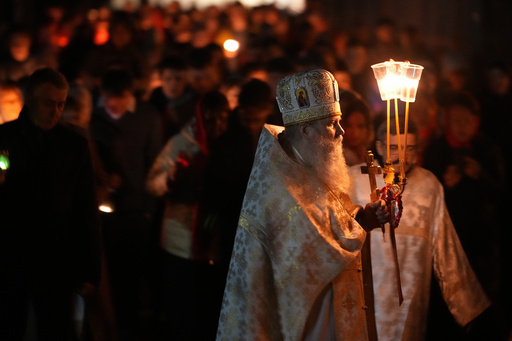 Orthodox Russians mark Easter with night service in Moscow cathedral